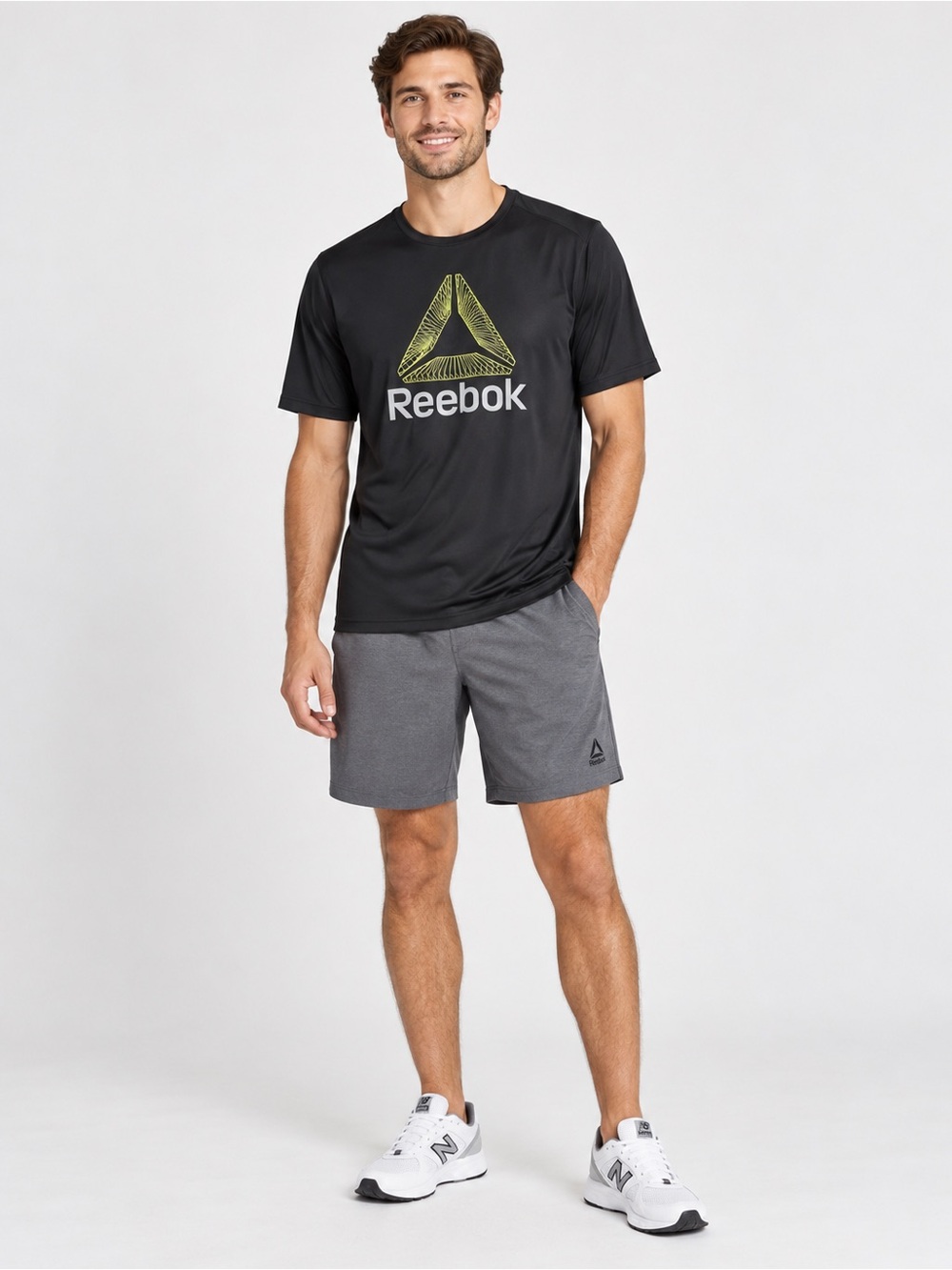 Reebok Black Short Sleeve Tee with Neon Yellow Logo L